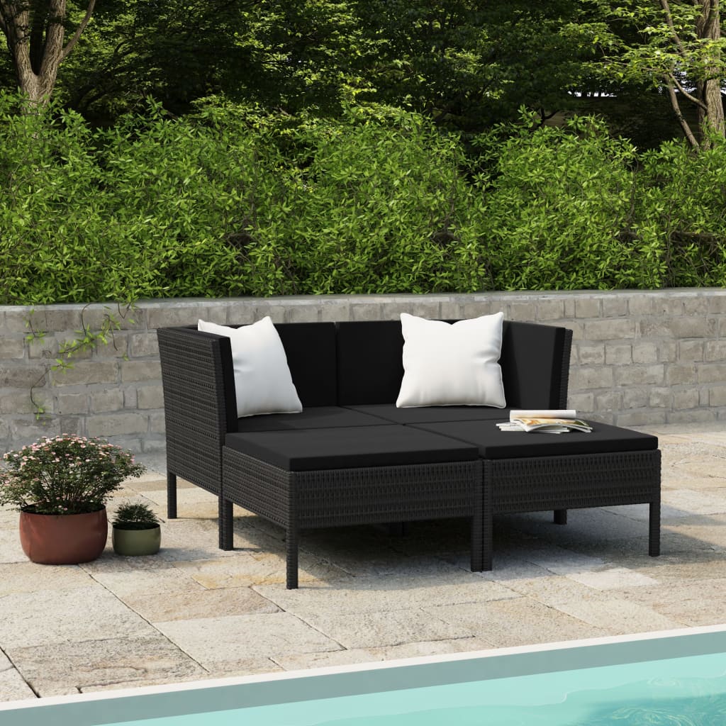 Set Mobilier De Grădină Cu Perne, 4 Piese, Poliratan,