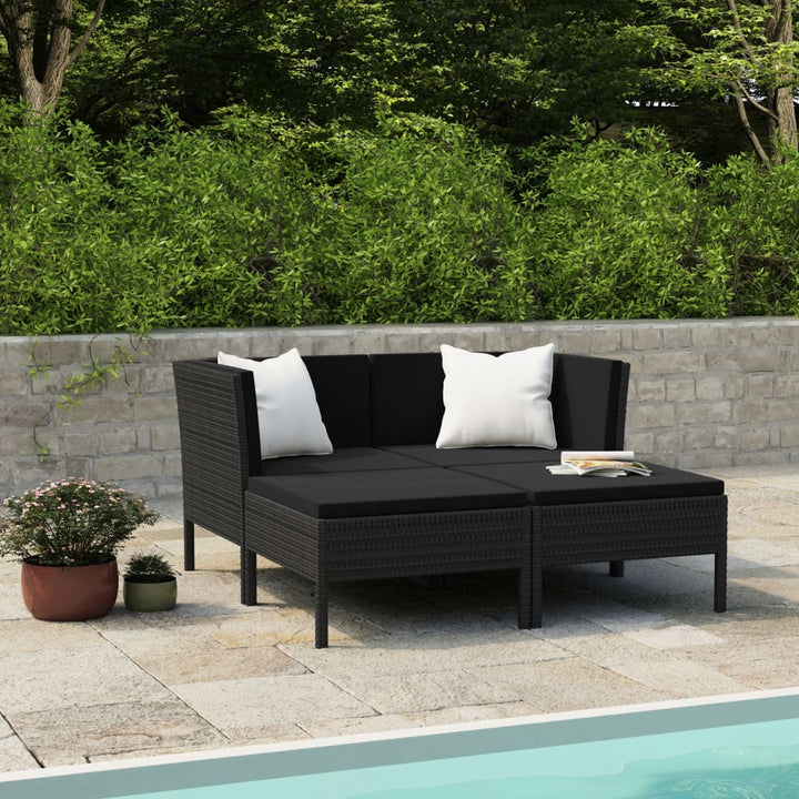 Set Mobilier De Grădină Cu Perne, 4 Piese, Poliratan,