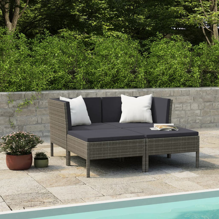 Set Mobilier De Grădină Cu Perne, 4 Piese, Poliratan,