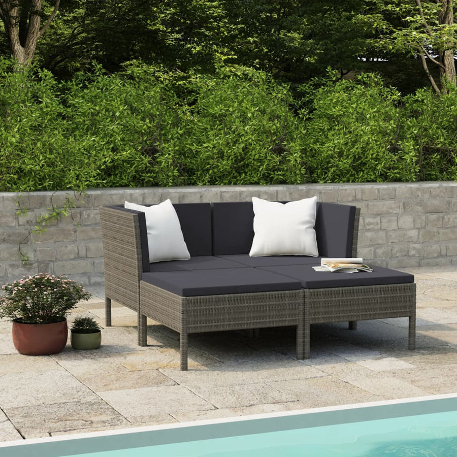 Set Mobilier De Grădină Cu Perne, 4 Piese, Poliratan,