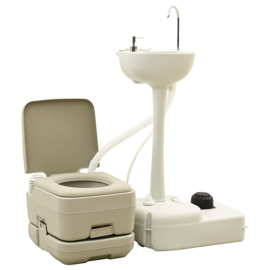 Set Toaletă Portabilă Camping 10+10 L Suport Chiuvetă 20 L, Gri