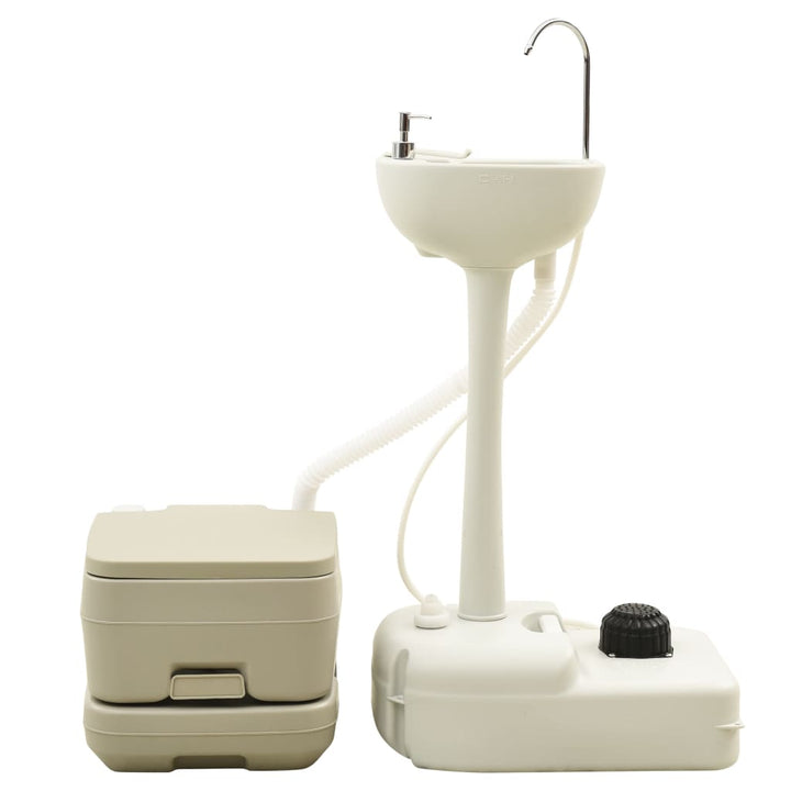 Set Toaletă Portabilă Camping 10+10 L Suport Chiuvetă 20 L, Gri