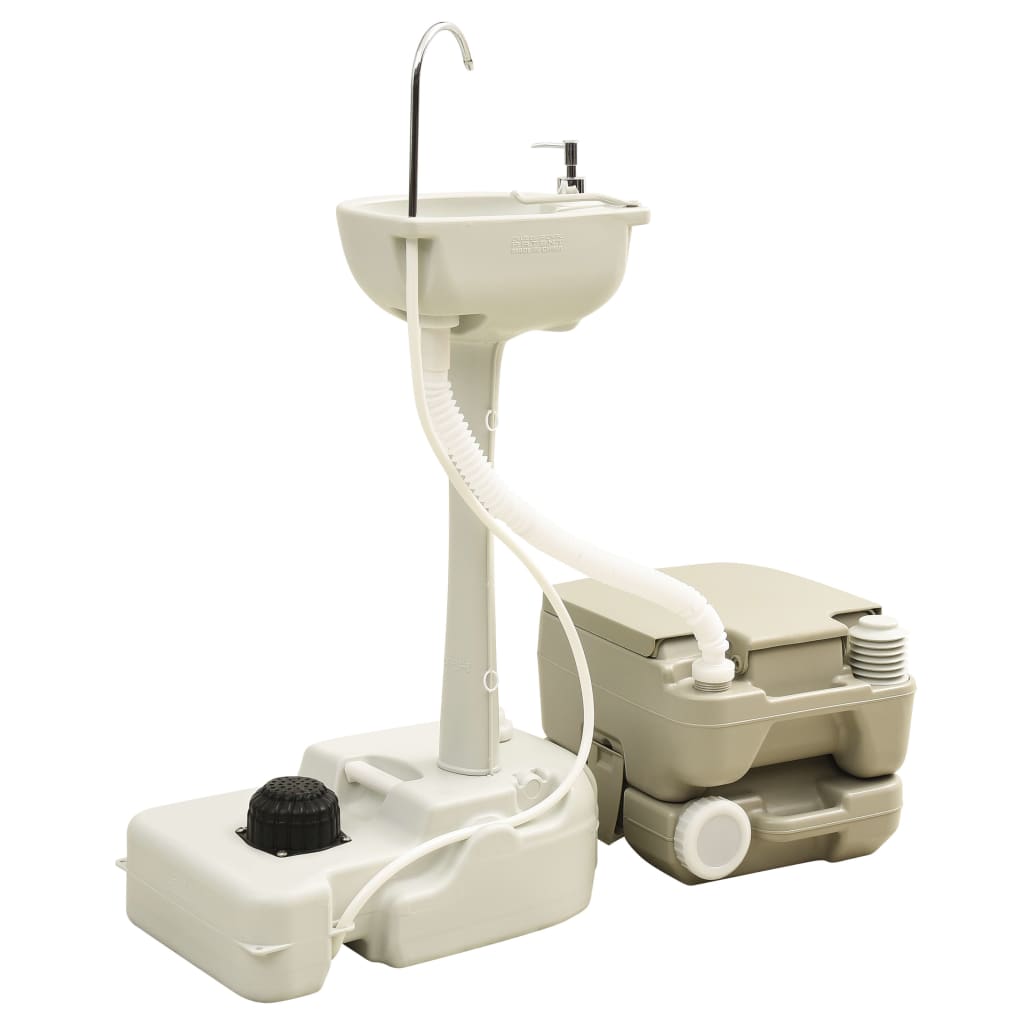 Set Toaletă Portabilă Camping 10+10 L Suport Chiuvetă 20 L, Gri