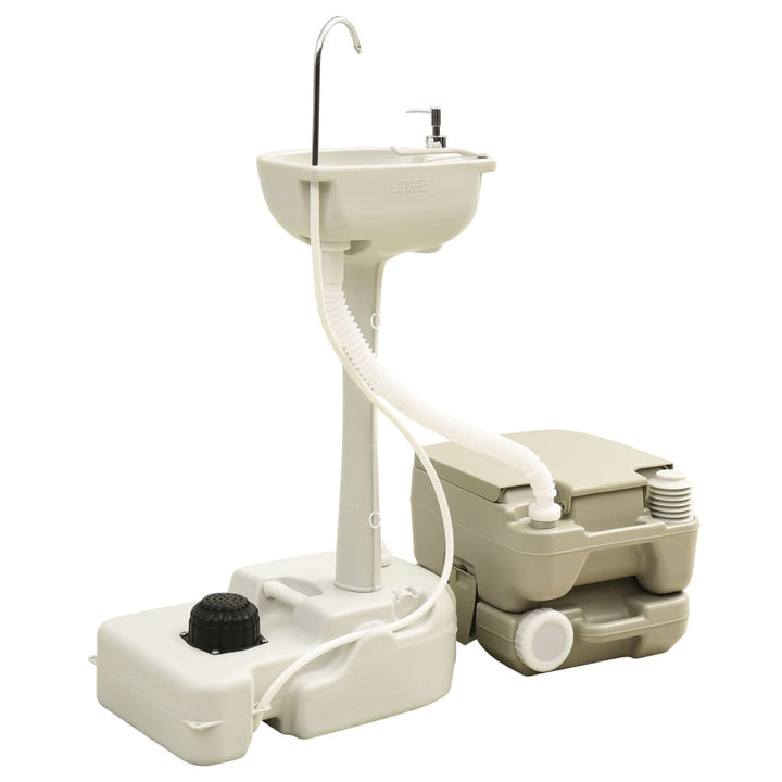 Set Toaletă Portabilă Camping 10+10 L Suport Chiuvetă 20 L, Gri