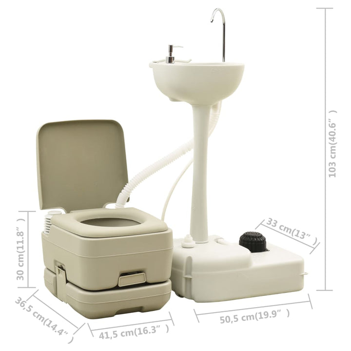 Set Toaletă Portabilă Camping 10+10 L Suport Chiuvetă 20 L, Gri