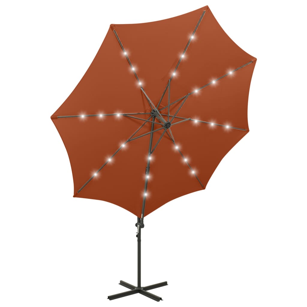 Umbrelă În Consolă Cu Stâlp Și Led-Uri, Cărămiziu, 300 Cm