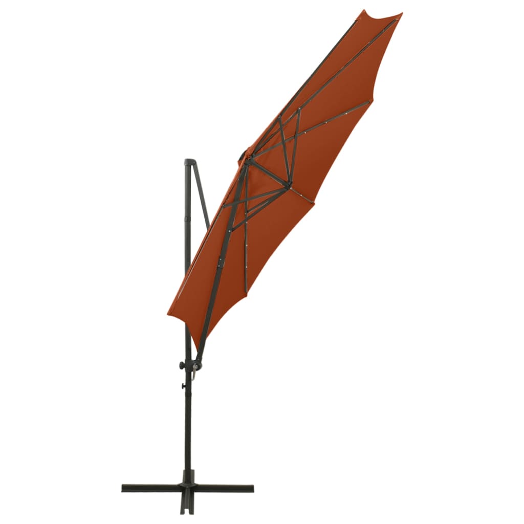 Umbrelă În Consolă Cu Stâlp Și Led-Uri, Cărămiziu, 300 Cm