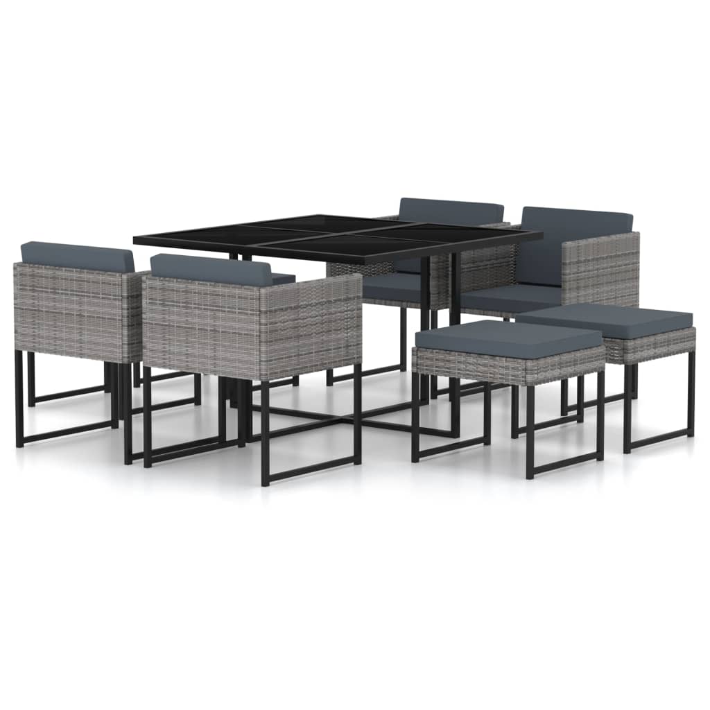 Set Mobilier De Exterior Cu Perne, 9 Piese, , Poliratan