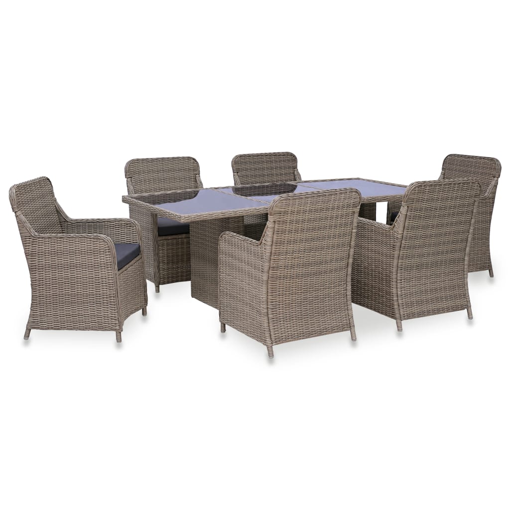 Set Mobilier De Exterior Cu Perne, 7 Piese, , Poliratan