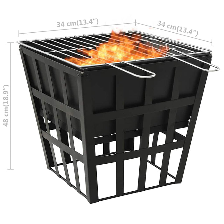 Vatră De Foc 2-In-1 Cu Grătar, 34X34X48 Cm, Oțel