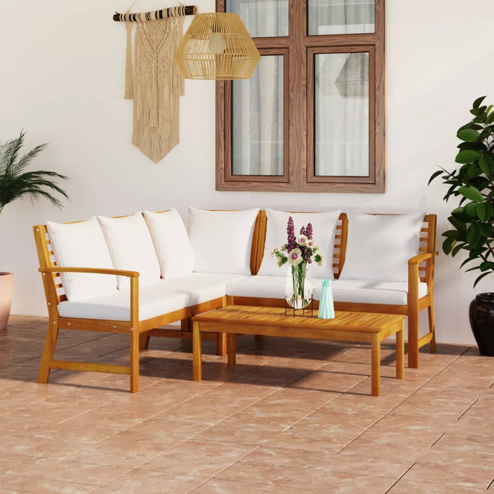 Set Mobilier De Grădină Cu Perne, 4 Piese, Lemn Masiv De Acacia