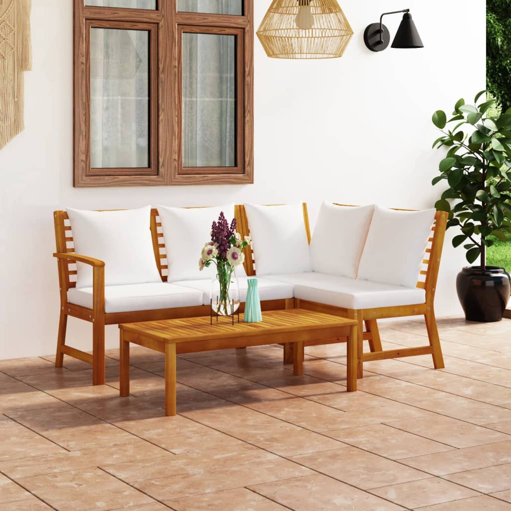 Set Mobilier De Grădină Cu Perne, 4 Piese, Lemn Masiv De Acacia