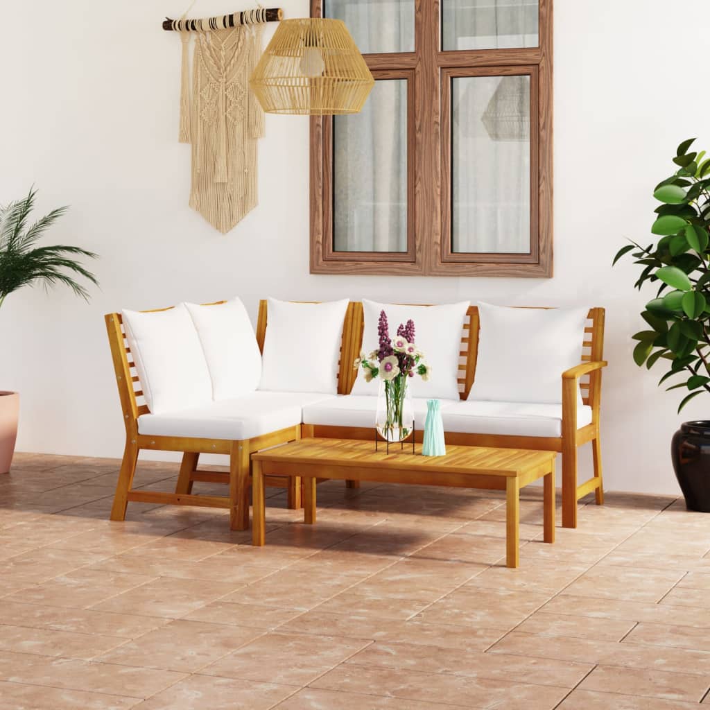 Set Mobilier De Grădină Cu Perne, 4 Piese, Lemn Masiv De Acacia