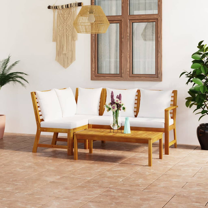 Set Mobilier De Grădină Cu Perne, 4 Piese, Lemn Masiv De Acacia