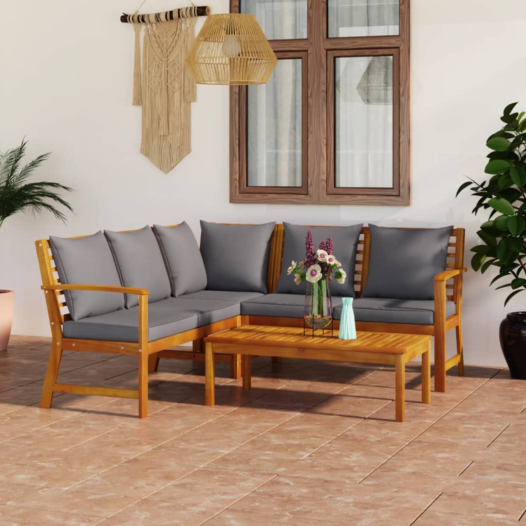 Set Mobilier De Grădină Cu Perne, 4 Piese, Lemn Masiv De Acacia