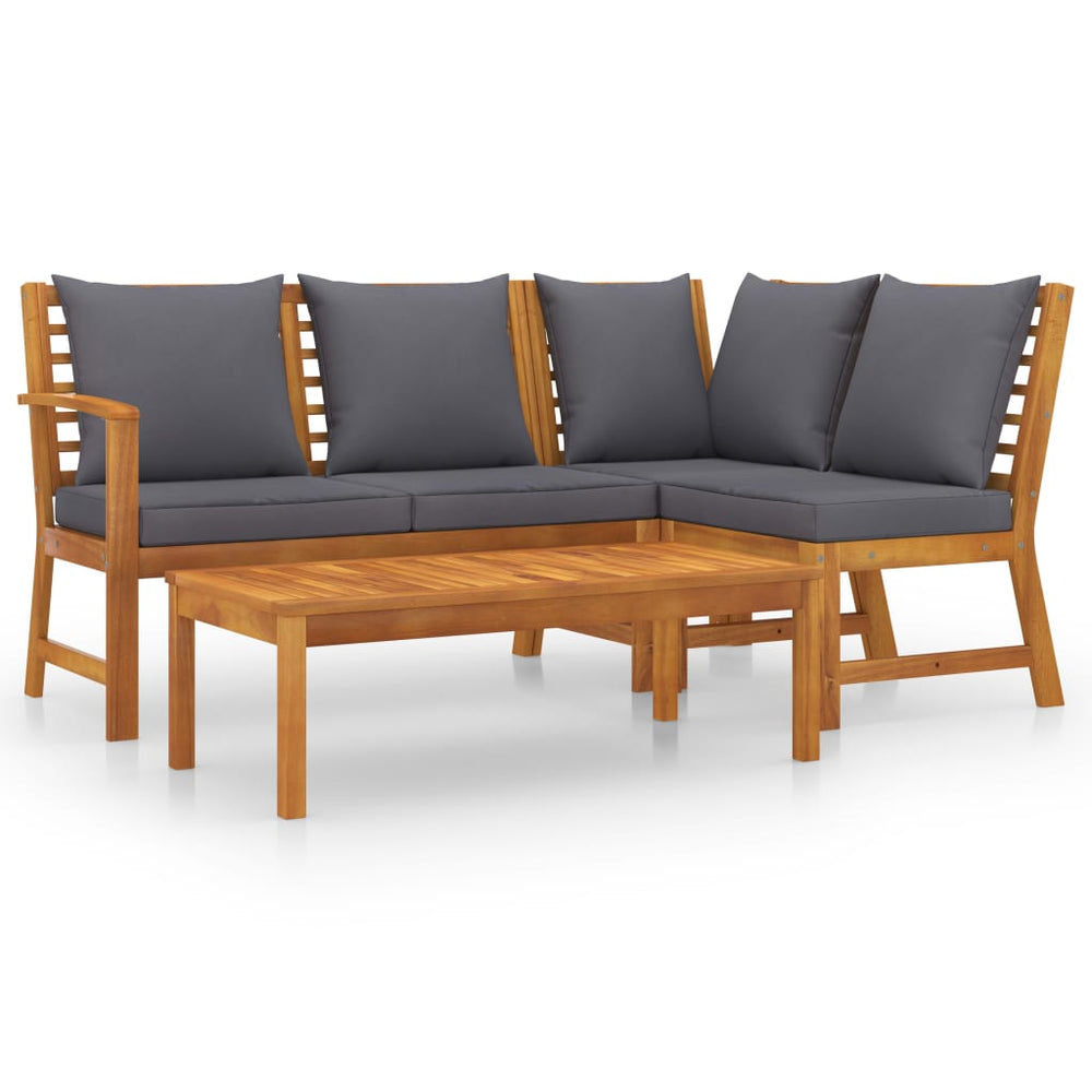 Set Mobilier De Grădină Cu Perne, 4 Piese, Lemn Masiv De Acacia