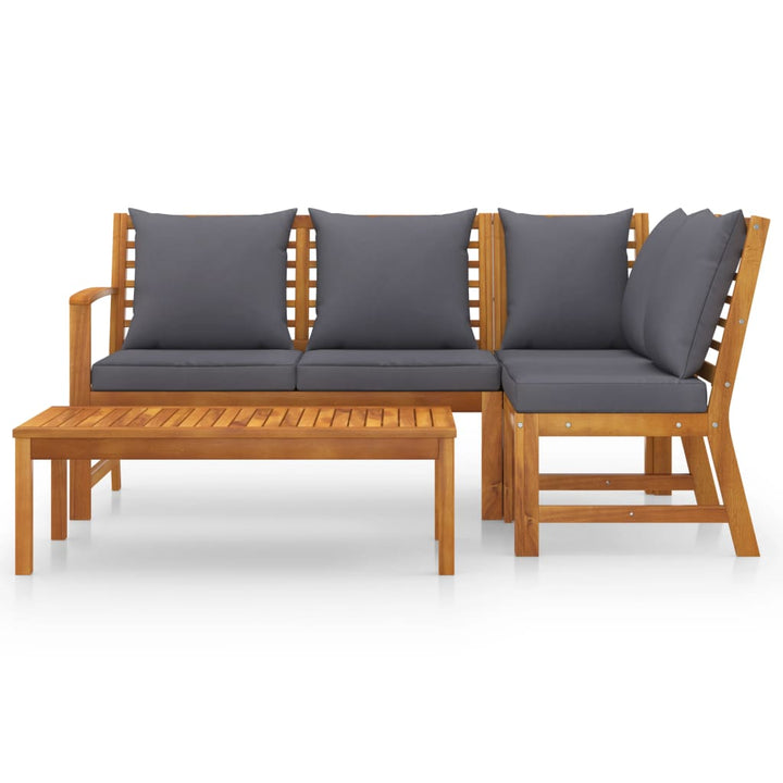 Set Mobilier De Grădină Cu Perne, 4 Piese, Lemn Masiv De Acacia