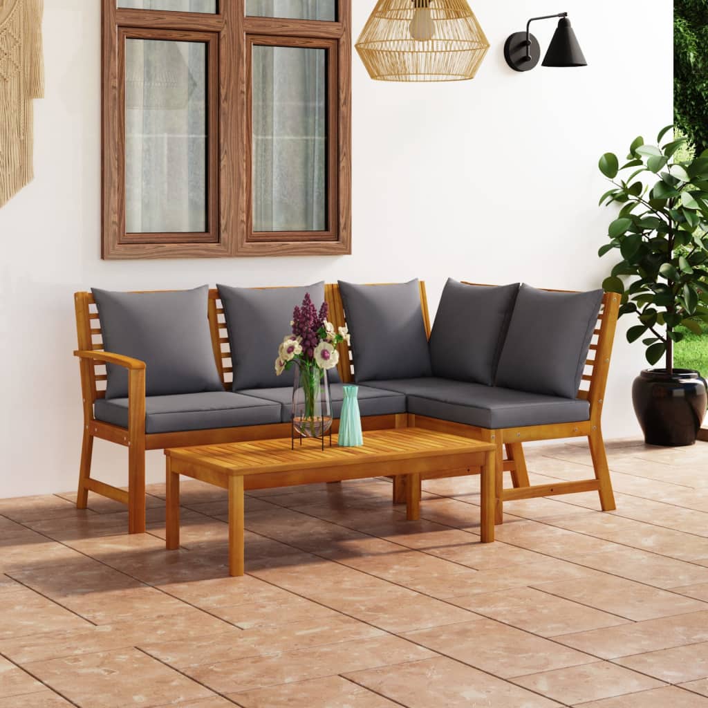 Set Mobilier De Grădină Cu Perne, 4 Piese, Lemn Masiv De Acacia