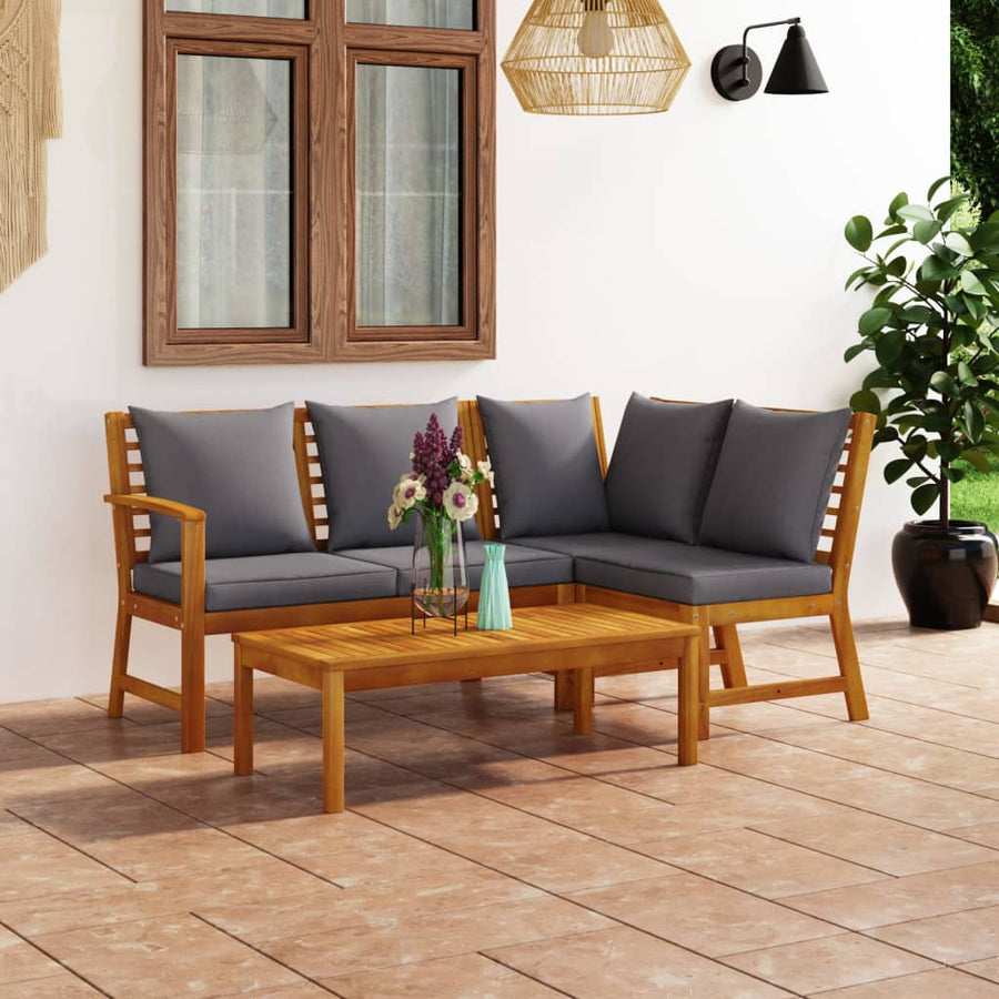 Set Mobilier De Grădină Cu Perne, 4 Piese, Lemn Masiv De Acacia