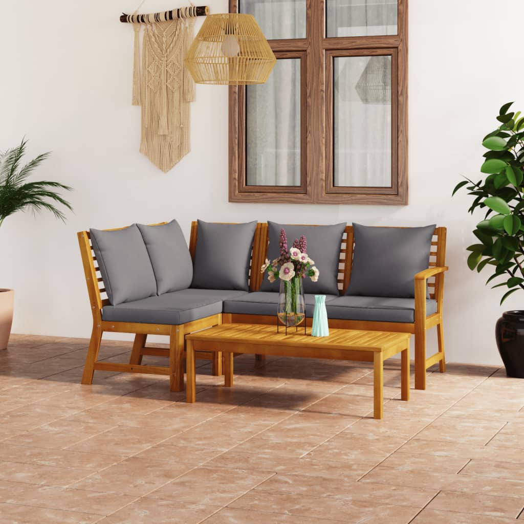 Set Mobilier De Grădină Cu Perne, 4 Piese, Lemn Masiv De Acacia