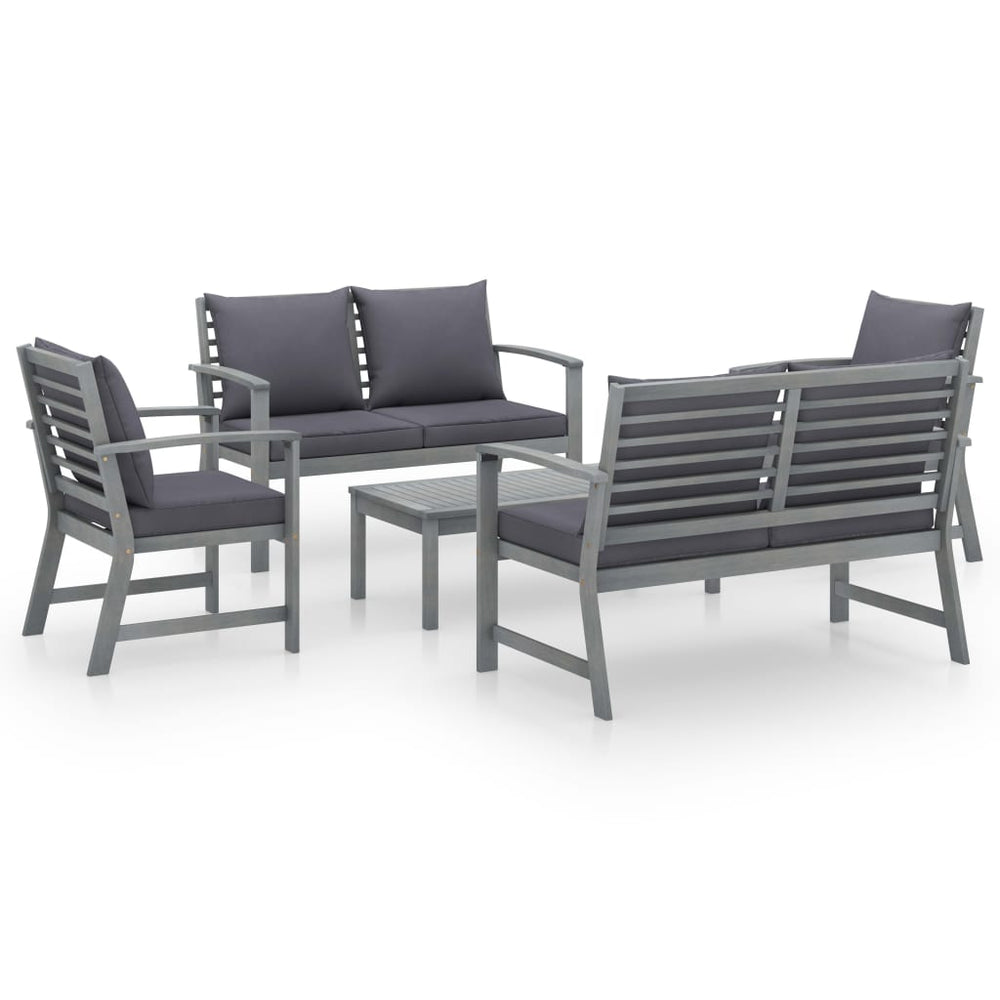 Set Mobilier De Grădină Cu Perne, 5 Piese, , Lemn De Acacia