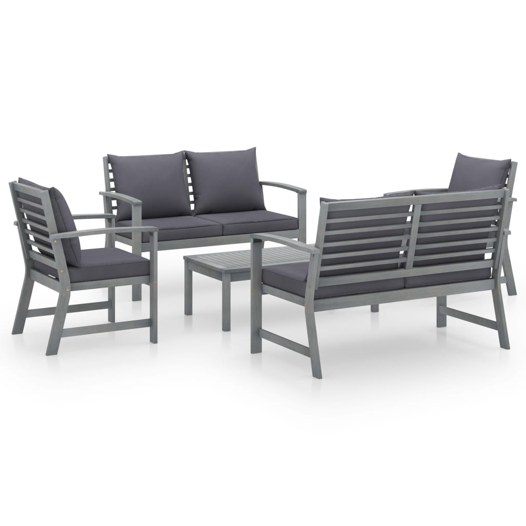 Set Mobilier De Grădină Cu Perne, 5 Piese, , Lemn De Acacia