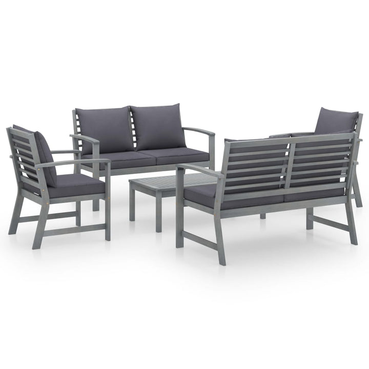 Set Mobilier De Grădină Cu Perne, 5 Piese, , Lemn De Acacia