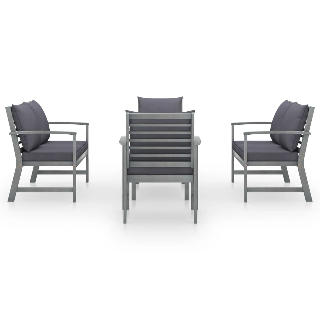 Set Mobilier De Grădină Cu Perne, 5 Piese, , Lemn De Acacia