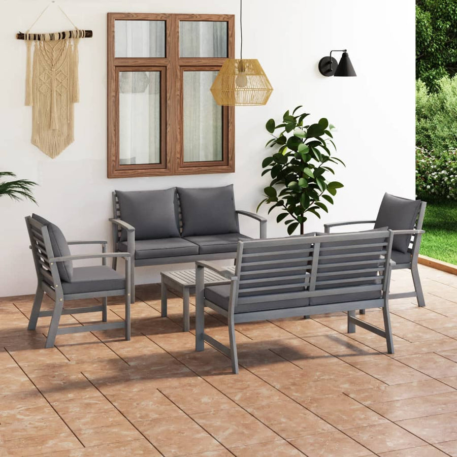 Set Mobilier De Grădină Cu Perne, 5 Piese, , Lemn De Acacia