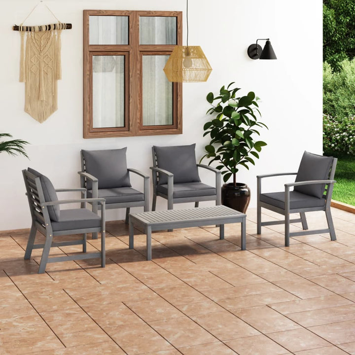 Set Mobilier De Grădină Cu Perne, 5 Piese, , Lemn De Acacia