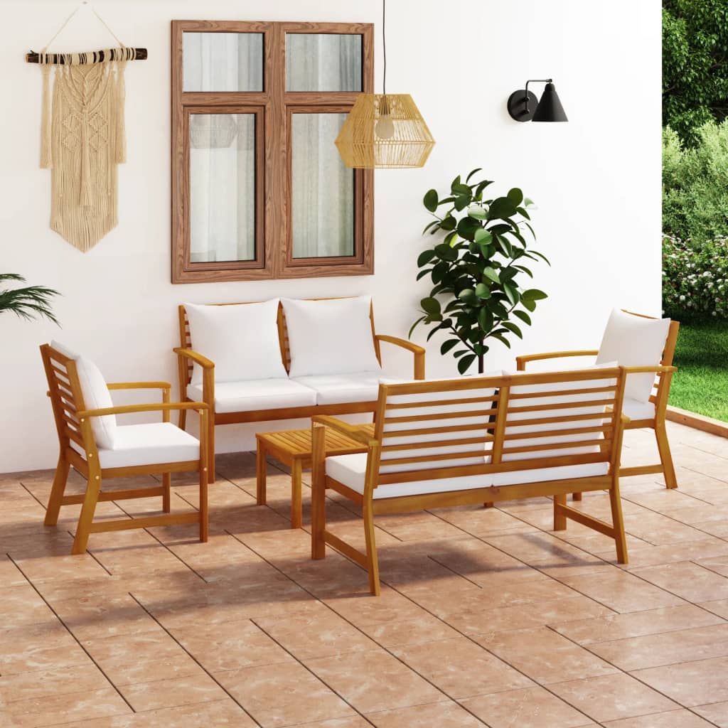 Set Mobilier De Grădină Cu Perne, 5 Piese, , Lemn De Acacia