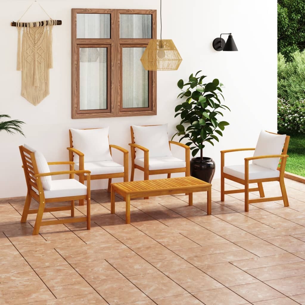 Set Mobilier De Grădină Cu Perne, 5 Piese, , Lemn De Acacia