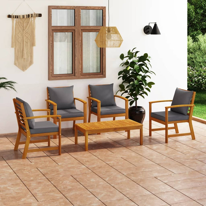 Set Mobilier De Grădină Cu Perne, 5 Piese, , Lemn De Acacia