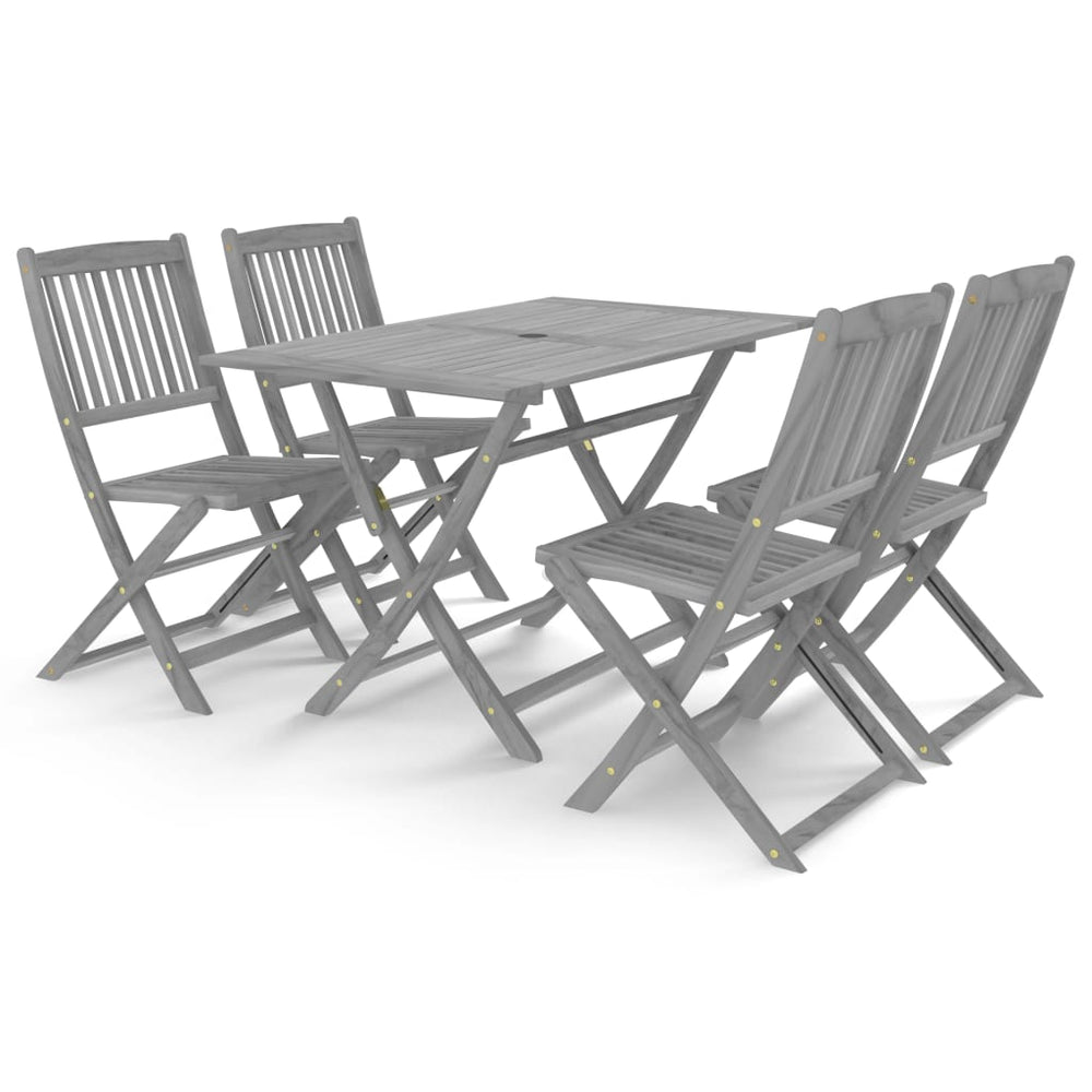 Set Mobilier De Grădină, 5 Piese, Gri, Lemn Masiv De Acacia
