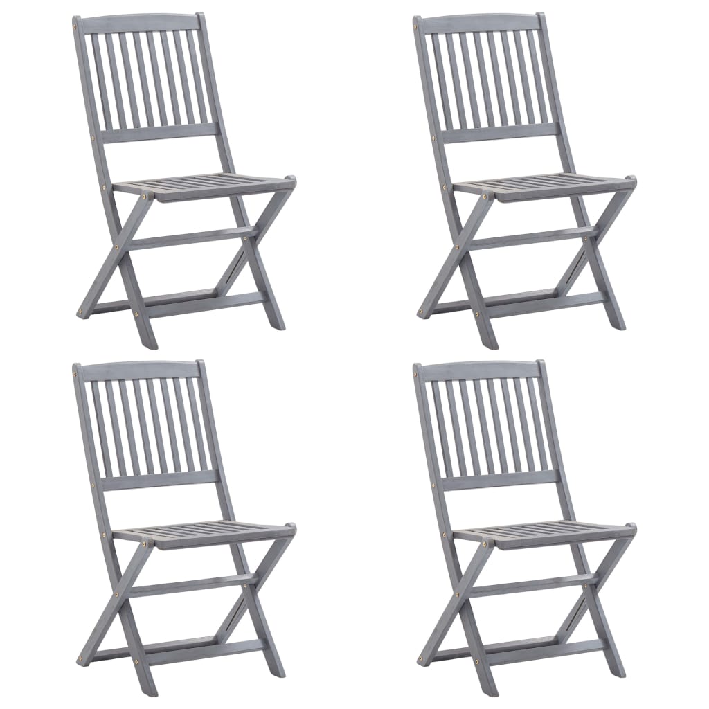 Set Mobilier De Grădină, 5 Piese, Gri, Lemn Masiv De Acacia