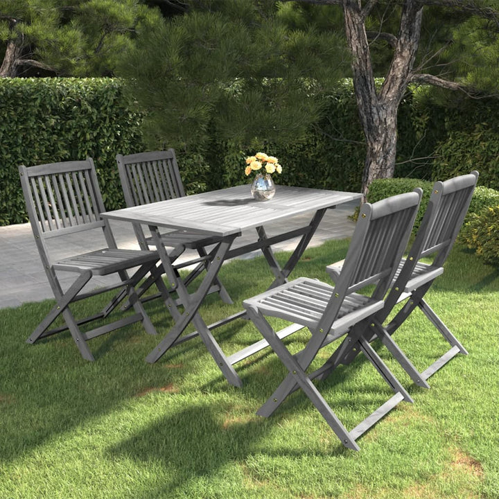 Set Mobilier De Grădină, 5 Piese, Gri, Lemn Masiv De Acacia