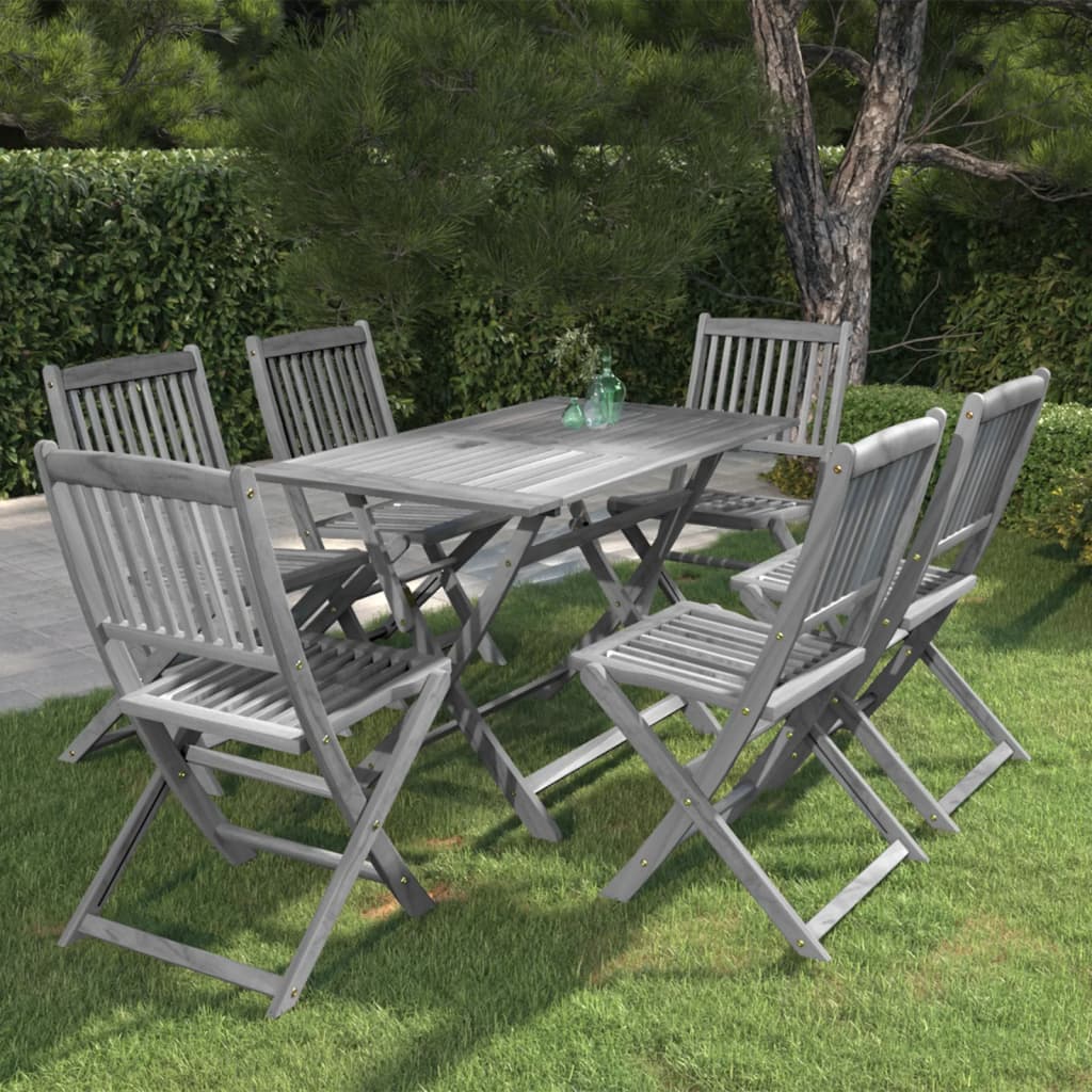 Set Mobilier De Grădină, 5 Piese, Gri, Lemn Masiv De Acacia