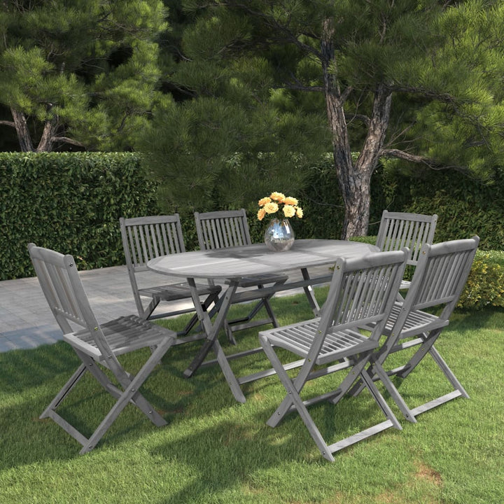 Set Mobilier De Grădină, 7 Piese, Gri, Lemn Masiv De Acacia