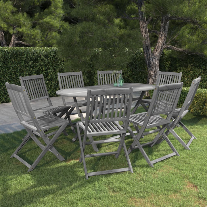 Set Mobilier De Grădină, 7 Piese, Gri, Lemn Masiv De Acacia