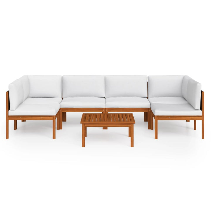 Set Mobilier Grădină Cu Perne, Crem, 7 Piese, Lemn Masiv Acacia