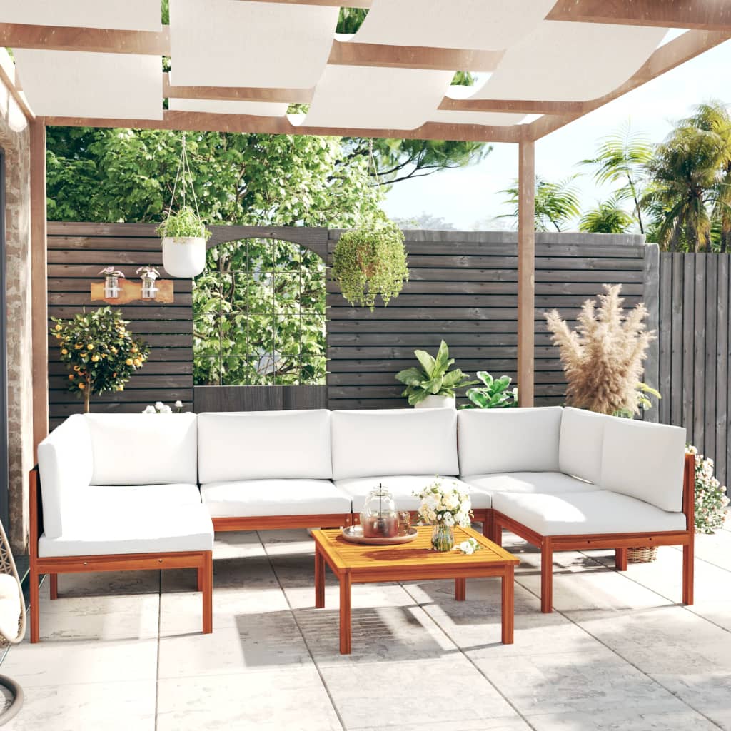 Set Mobilier Grădină Cu Perne, Crem, 7 Piese, Lemn Masiv Acacia