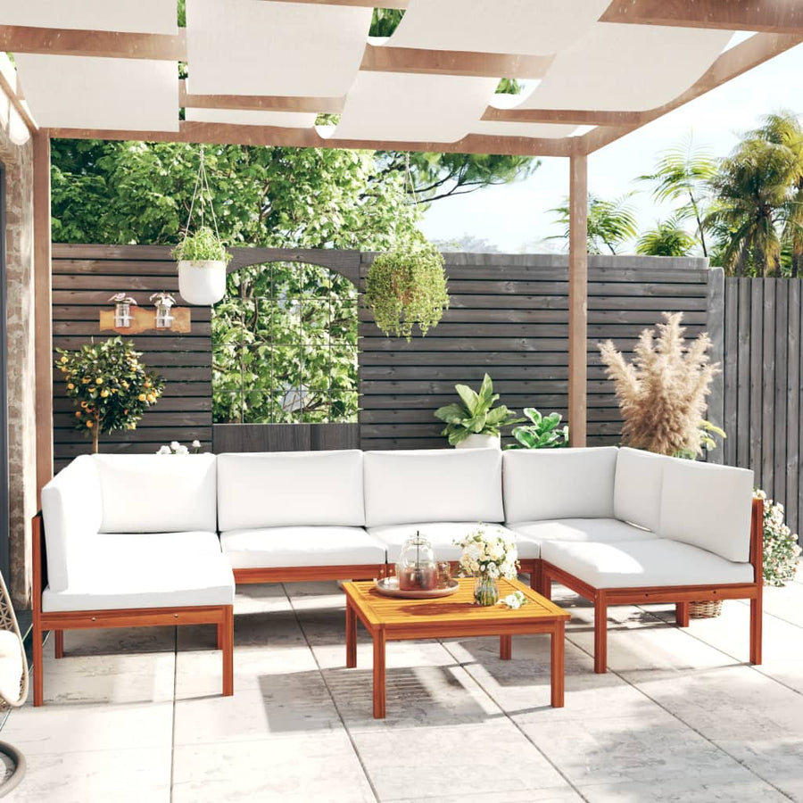 Set Mobilier Grădină Cu Perne, Crem, 7 Piese, Lemn Masiv Acacia