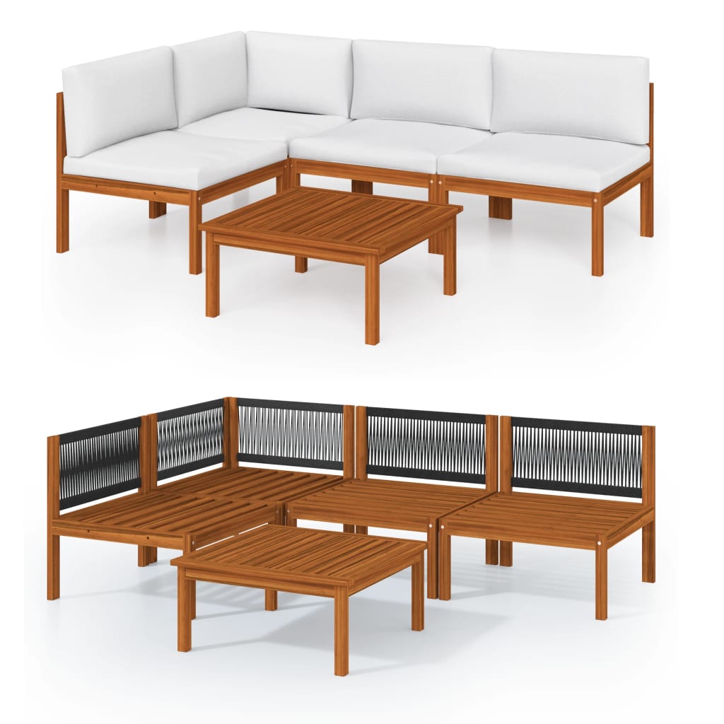 Set Mobilier Grădină Cu Perne, Crem, 5 Piese, Lemn Masiv Acacia