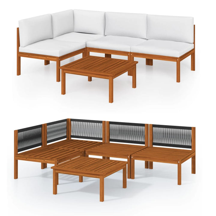 Set Mobilier Grădină Cu Perne, Crem, 5 Piese, Lemn Masiv Acacia