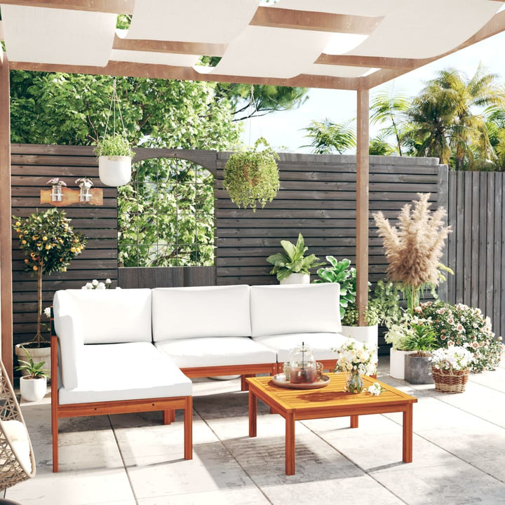 Set Mobilier Grădină Cu Perne, Crem, 5 Piese, Lemn Masiv Acacia