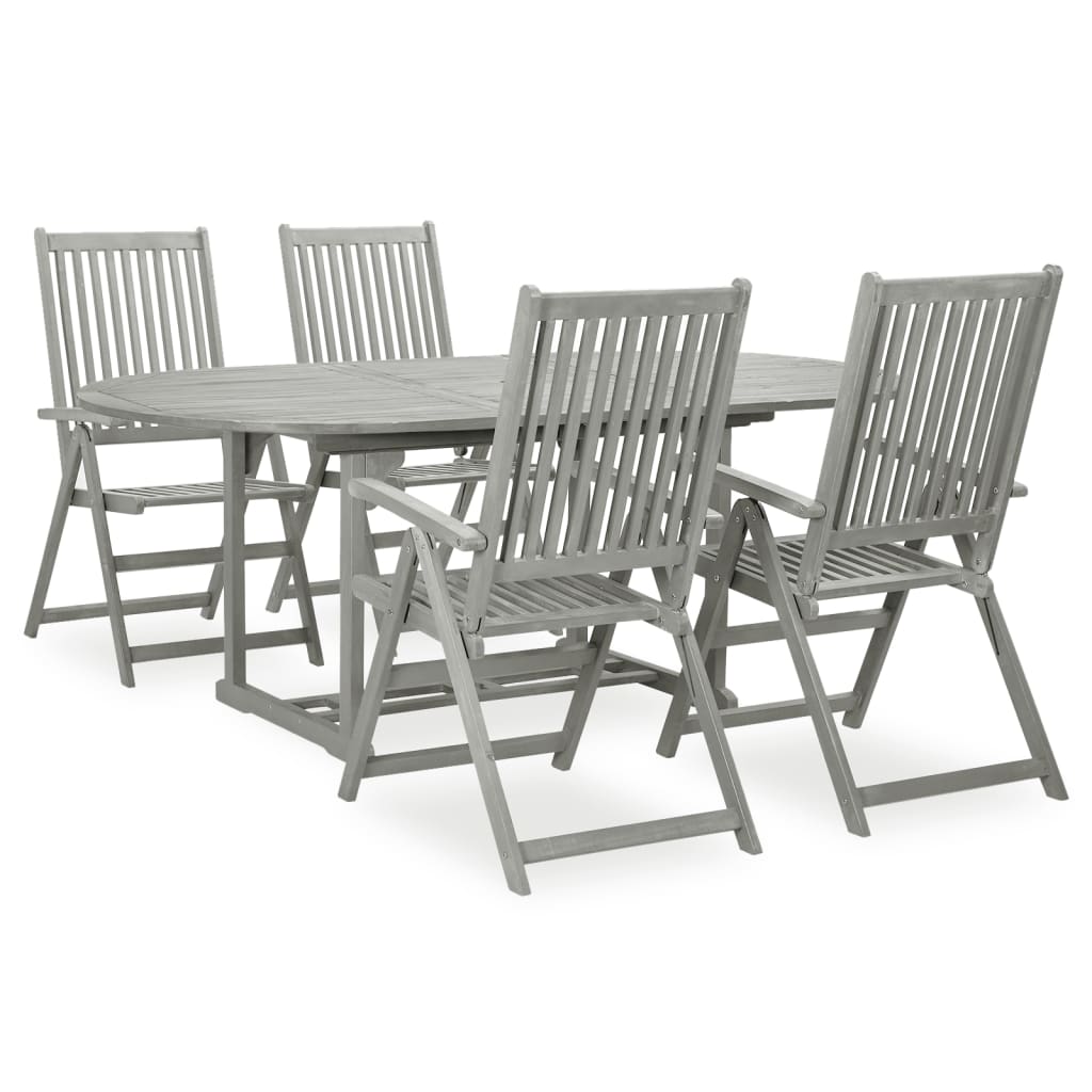 Set Mobilier De Exterior, 7 Piese, Gri, Lemn Masiv De Acacia