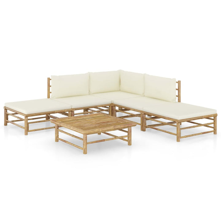 Set Mobilier De Grădină, Cu Perne Alb , 10 Piese, Bambus