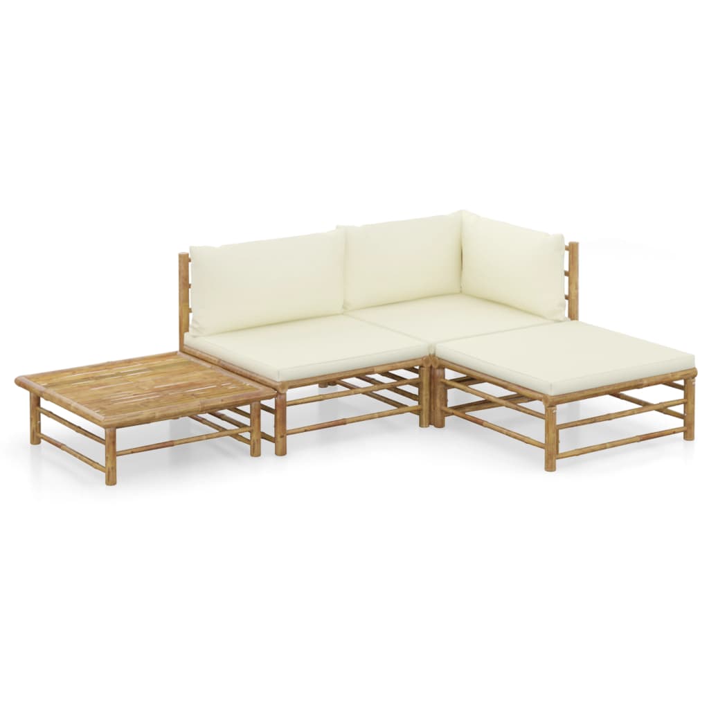 Set Mobilier De Grădină, Cu Perne Alb , 10 Piese, Bambus
