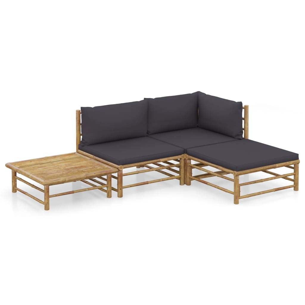Set Mobilier De Grădină, Cu Perne Alb , 10 Piese, Bambus