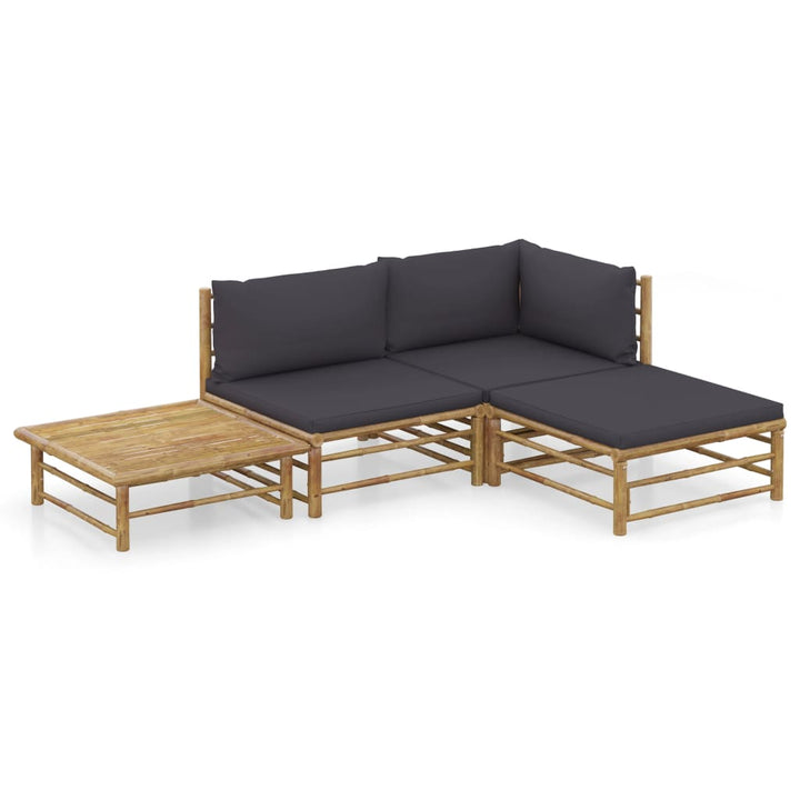 Set Mobilier De Grădină, Cu Perne Alb , 10 Piese, Bambus